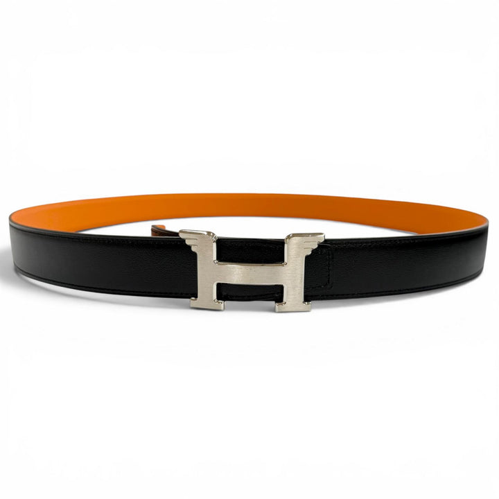 極美品▼HERMES エルメス コンスタンス ペガサス ボックスカーフ トゴ シルバー金具 リバーシブル ベルト ブラック オレンジ 110 C刻印
