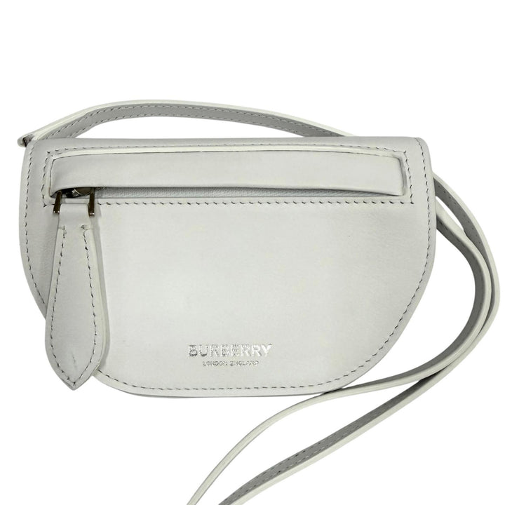 美品★BURBERRY バーバリー 8040736 ロゴ入り オリンピア ミニ レザー ショルダーバッグ ポシェット ホワイト イタリア製 レディース