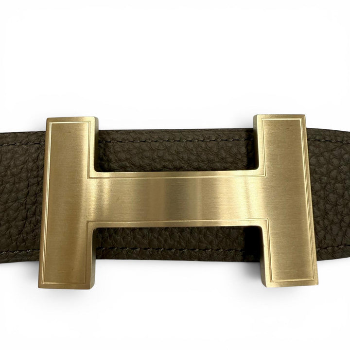 極美品▼HERMES エルメス コンスタンス ボックスカーフ トゴ ゴールド金具 Hロゴバックル リバーシブルベルト カーキ ブラック 115 T刻印