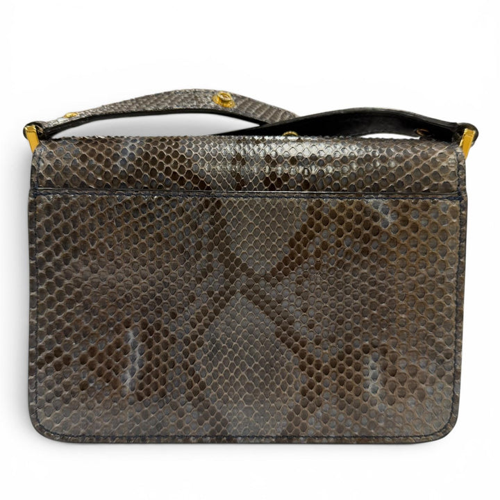 美品☆MARNI マルニ TRUNK トランク パイソンレザー ロゴ金具 ショルダーバッグ グレー系 イタリア製 レディース 保存袋付き