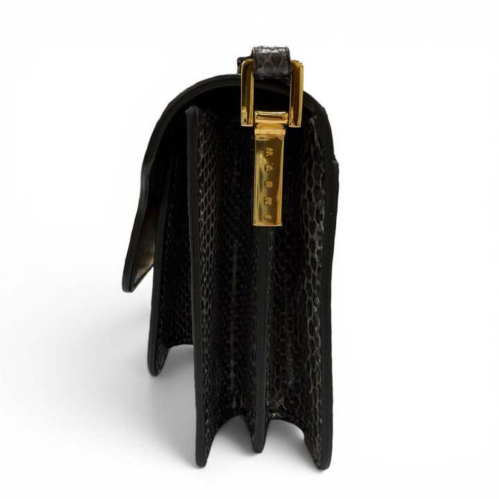 美品☆MARNI マルニ TRUNK トランク パイソンレザー ロゴ金具 ショルダーバッグ グレー系 イタリア製 レディース 保存袋付き