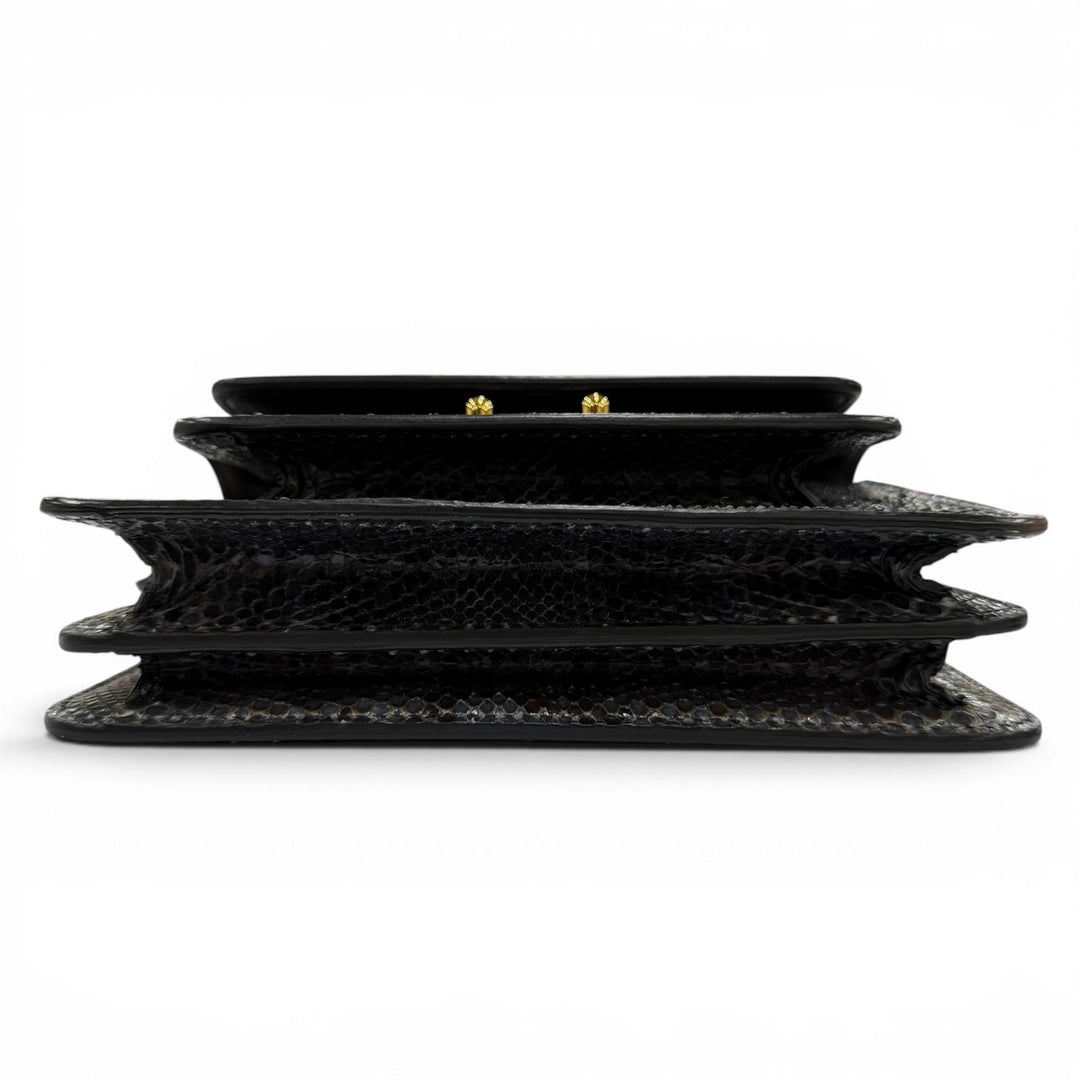美品☆MARNI マルニ TRUNK トランク パイソンレザー ロゴ金具 ショルダーバッグ グレー系 イタリア製 レディース 保存袋付き