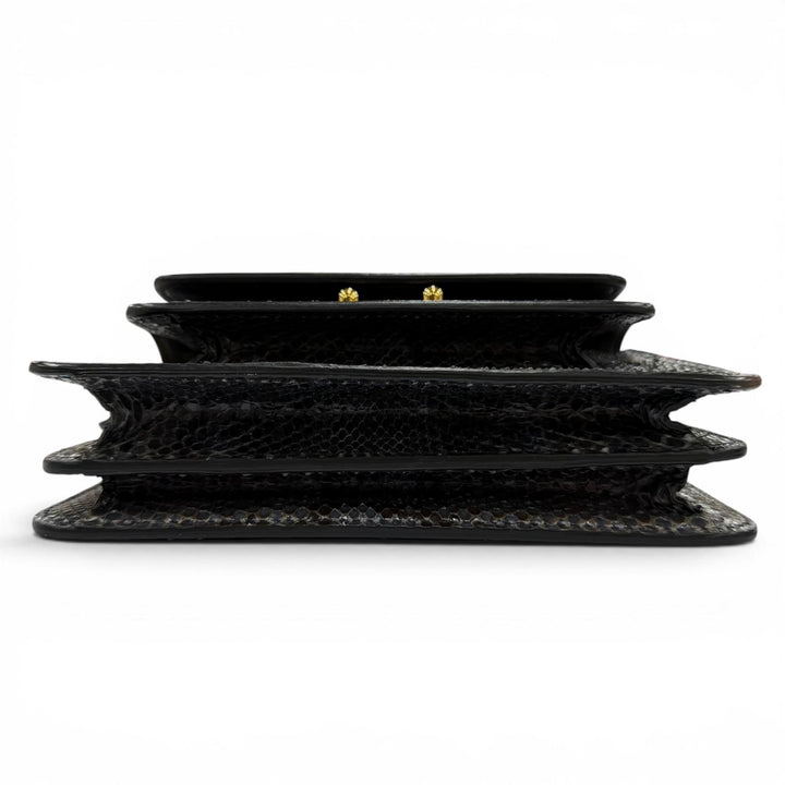 美品☆MARNI マルニ TRUNK トランク パイソンレザー ロゴ金具 ショルダーバッグ グレー系 イタリア製 レディース 保存袋付き
