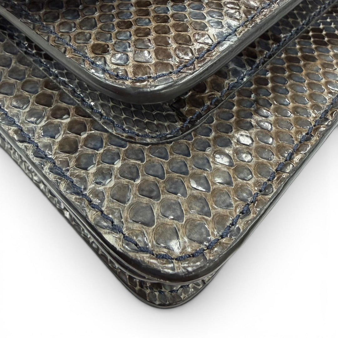 美品☆MARNI マルニ TRUNK トランク パイソンレザー ロゴ金具 ショルダーバッグ グレー系 イタリア製 レディース 保存袋付き