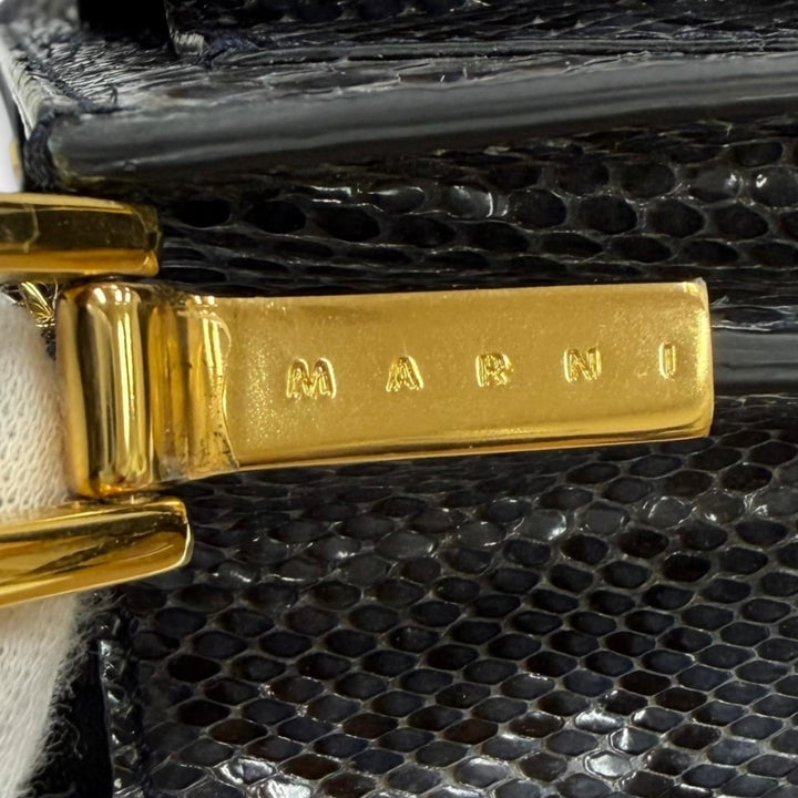 美品☆MARNI マルニ TRUNK トランク パイソンレザー ロゴ金具 ショルダーバッグ グレー系 イタリア製 レディース 保存袋付き