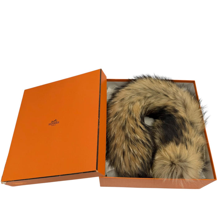 美品☆HERMES エルメス ラクーンファー ティペット 本毛皮ショール ブラウン フランス製 正規品 レディース