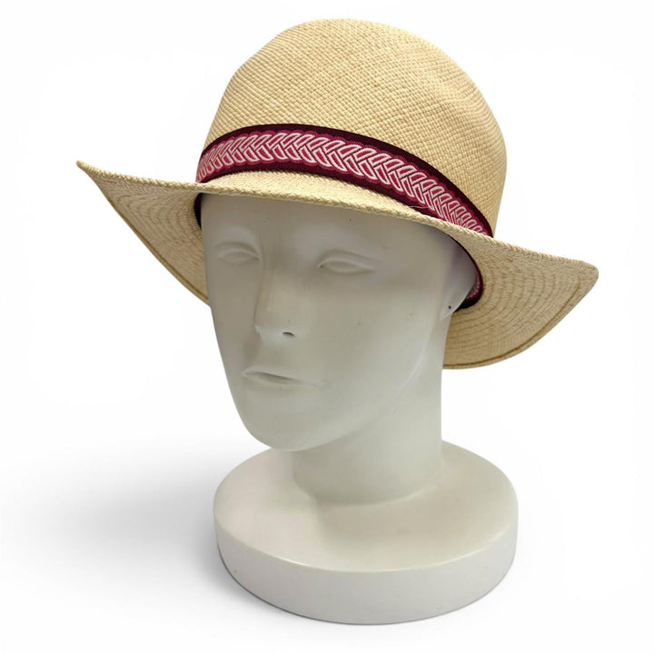 極美品★HERMES エルメス H231032N グレタ セリエ金具 シルク使い リボンテープ ストロー ハット ナチュラル ピンク 57 正規品 保存袋付