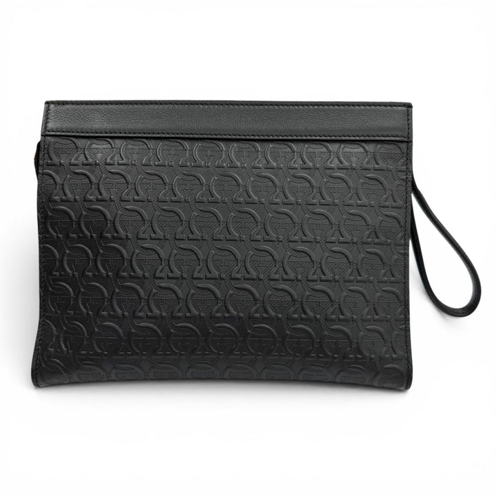 極美品▼Salvatore Ferragamo サルヴァトーレフェラガモ レザー セカンドバッグ クラッチバッグ ブラック 伊製 メンズ 箱・保存袋付き