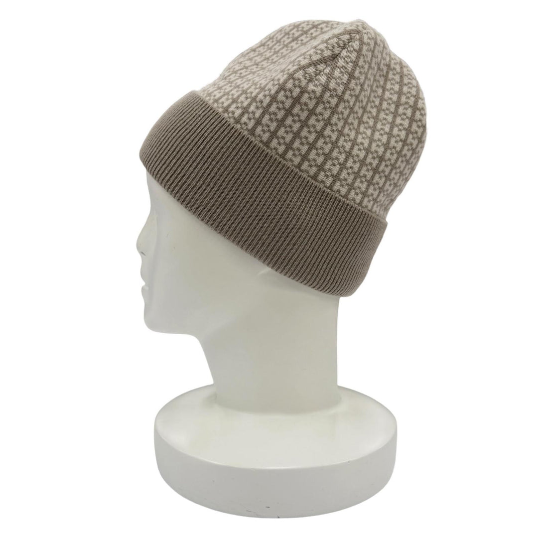 極美品☆HERMES エルメス カシミヤ100％ Hロゴデザイン ニットキャップ ニット帽 ベージュ ホワイト M イタリア製 正規品 レディース