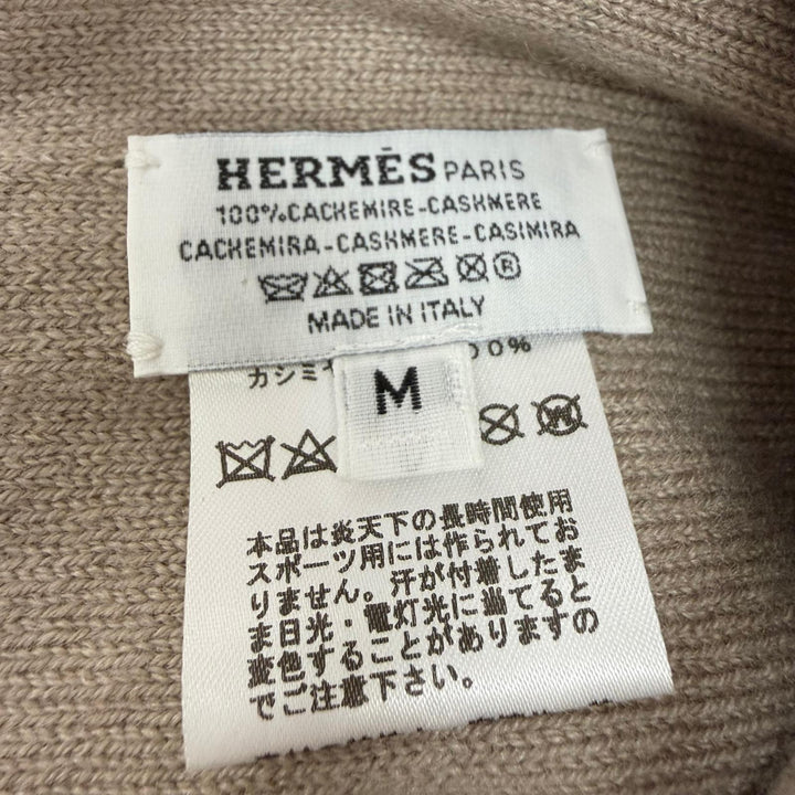 極美品☆HERMES エルメス カシミヤ100％ Hロゴデザイン ニットキャップ ニット帽 ベージュ ホワイト M イタリア製 正規品 レディース