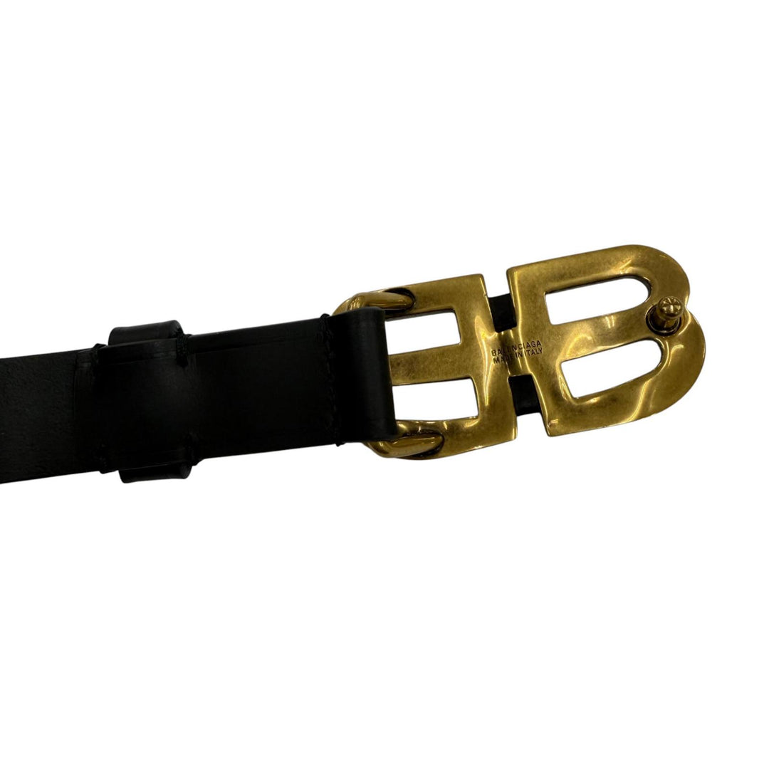 未使用品☆BALENCIAGA バレンシアガ 7718870 BB Hourglass ベルト ブラック ゴールド金具 90 イタリア製 レディース 箱・保存袋付き