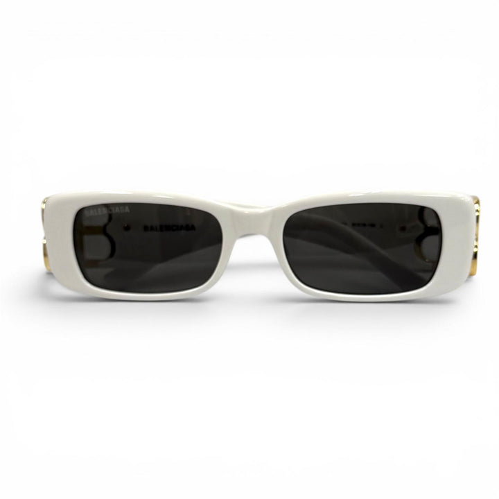 極美品★BALENCIAGA バレンシアガ BB0096S DYNASTY RECTANGLE BBメタルロゴ サングラス ホワイト 51□18-130 イタリア製 ユニセックス