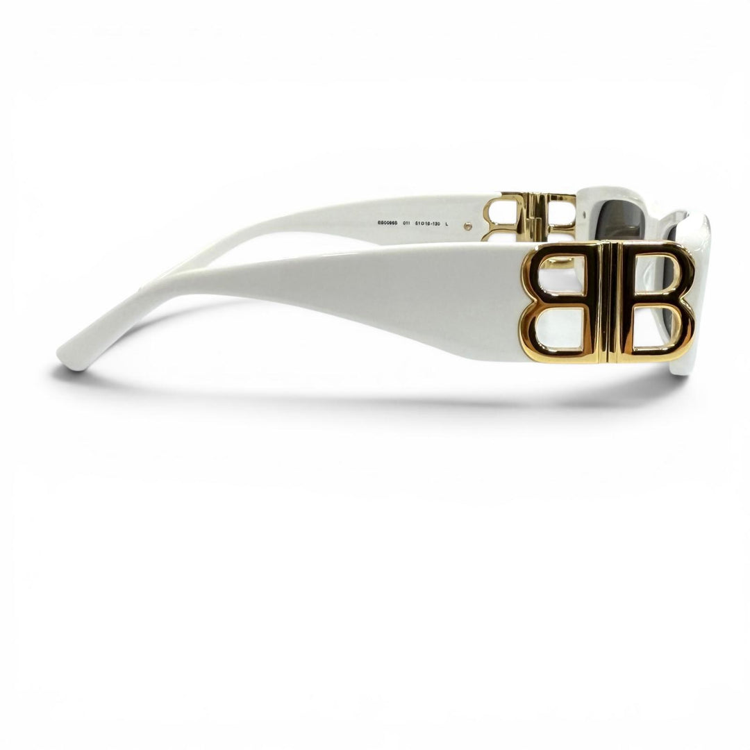 極美品★BALENCIAGA バレンシアガ BB0096S DYNASTY RECTANGLE BBメタルロゴ サングラス ホワイト 51□18-130 イタリア製 ユニセックス