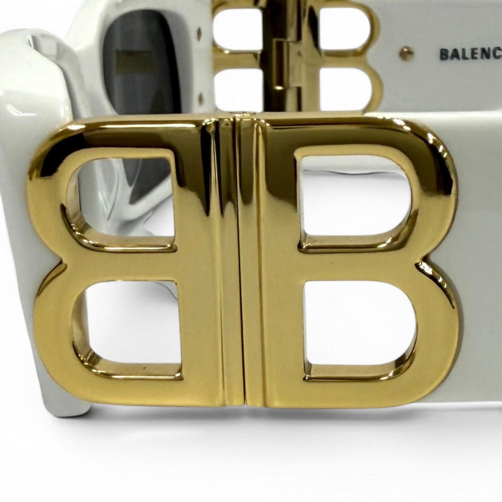 極美品★BALENCIAGA バレンシアガ BB0096S DYNASTY RECTANGLE BBメタルロゴ サングラス ホワイト 51□18-130 イタリア製 ユニセックス