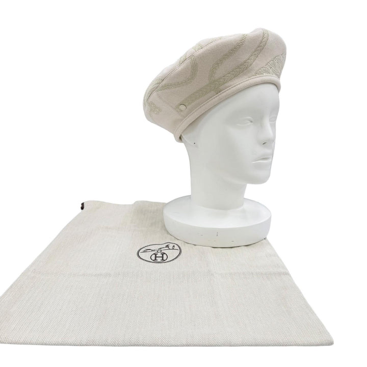 未使用品☆HERMES エルメス サントノーレ・アン・フィネス ウール100％ セリエ金具 ベレー帽 アイボリー 58 イタリア製 正規品 保存袋付