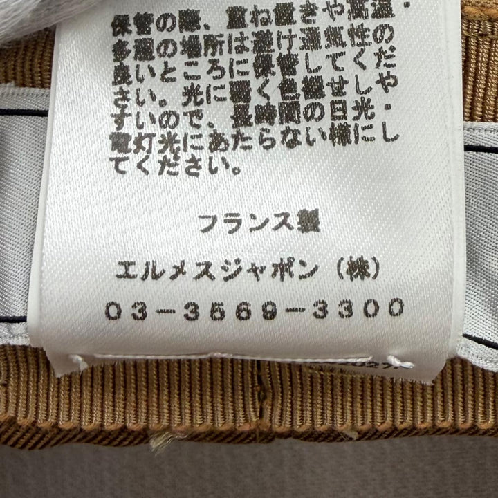 極美品★HERMES エルメス シルク混 ロゴ金具 レザー使い ジュリエッタ Ex-Libris キャスケット ブラウン 58 仏製 正規品 レディース
