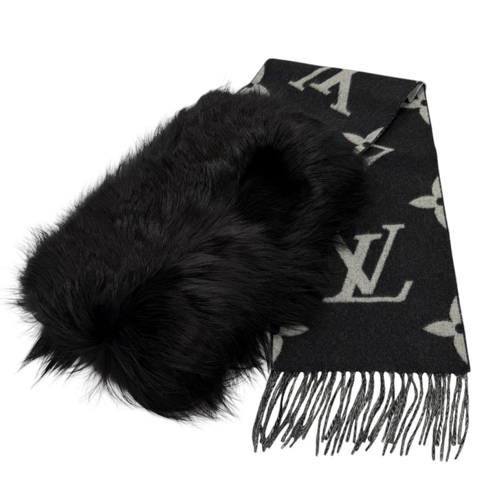 美品★LOUIS VUITTON ルイヴィトン 2017年製 M70721 エシャルプ レイキャビック ファー カシミヤ100％ FOXファー付 マフラー 正規品