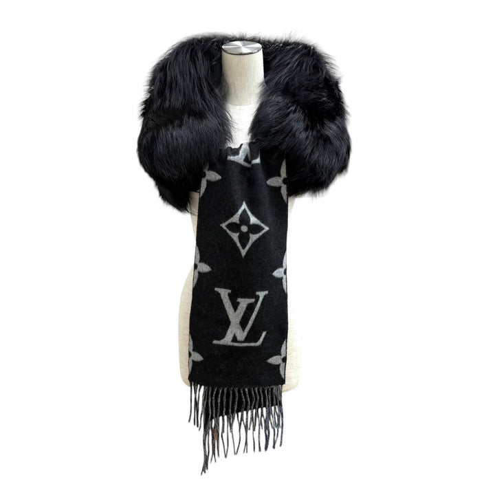 美品★LOUIS VUITTON ルイヴィトン 2017年製 M70721 エシャルプ レイキャビック ファー カシミヤ100％ FOXファー付 マフラー 正規品