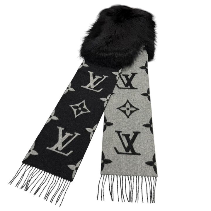 美品★LOUIS VUITTON ルイヴィトン 2017年製 M70721 エシャルプ レイキャビック ファー カシミヤ100％ FOXファー付 マフラー 正規品