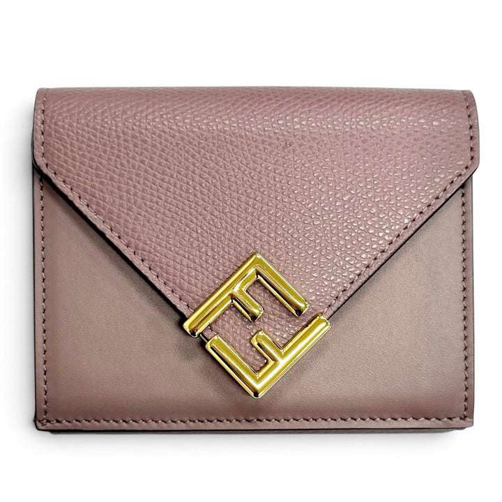 極美品△FENDI フェンディ 8M0480 FFダイヤモンド レザー コンパクトウォレット 三つ折り財布 パープル系 ゴールド金具 箱・保存袋付き