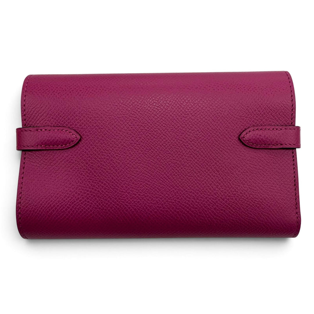 美品☆HERMES エルメス ケリーウォレット ミディアム ヴォーエプソン ローズパープル シルバー金具 コンパクトウォレット 財布 C刻印
