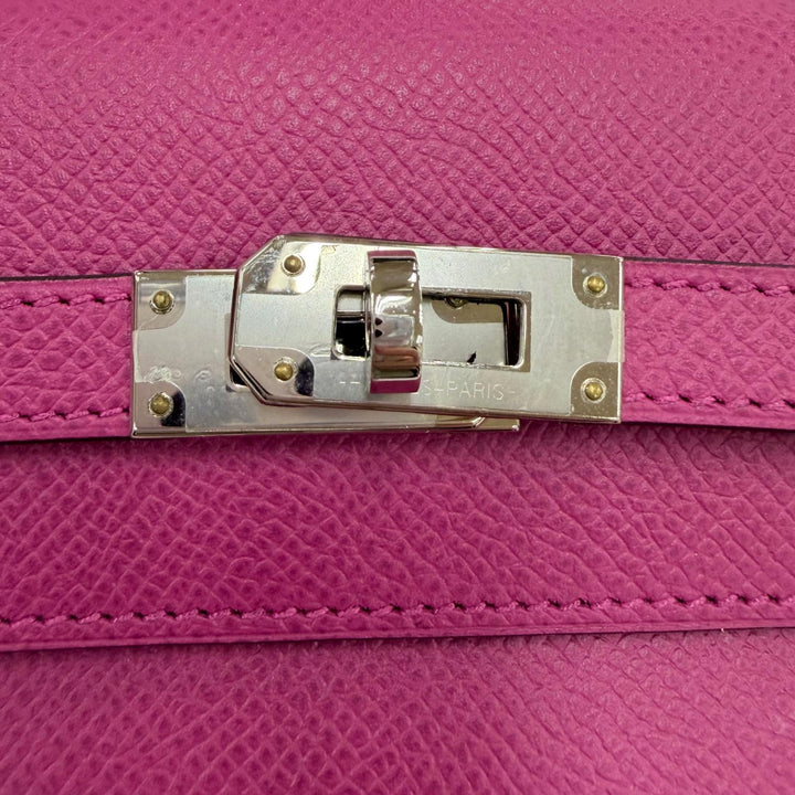 美品☆HERMES エルメス ケリーウォレット ミディアム ヴォーエプソン ローズパープル シルバー金具 コンパクトウォレット 財布 C刻印