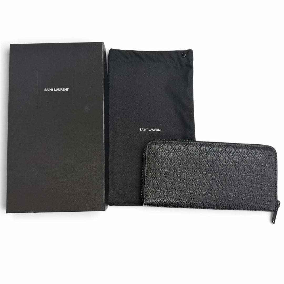 極美品□SAINT LAURENT PARIS サンローランパリ 664491 レザー YSLロゴ ラウンドジップウォレット 長財布 ブラック 箱・保存袋付き 伊製