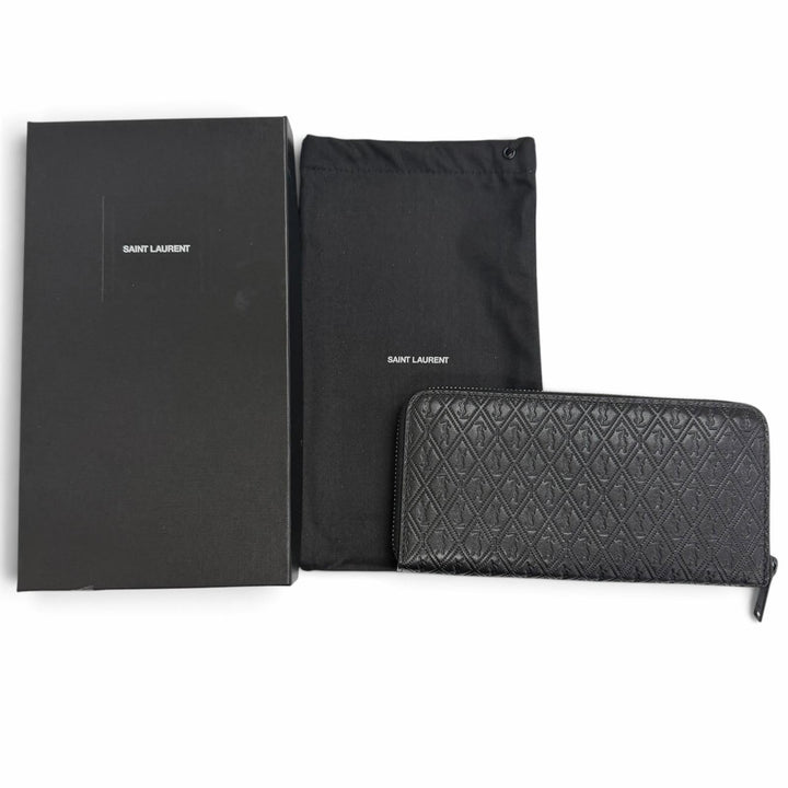 極美品□SAINT LAURENT PARIS サンローランパリ 664491 レザー YSLロゴ ラウンドジップウォレット 長財布 ブラック 箱・保存袋付き 伊製