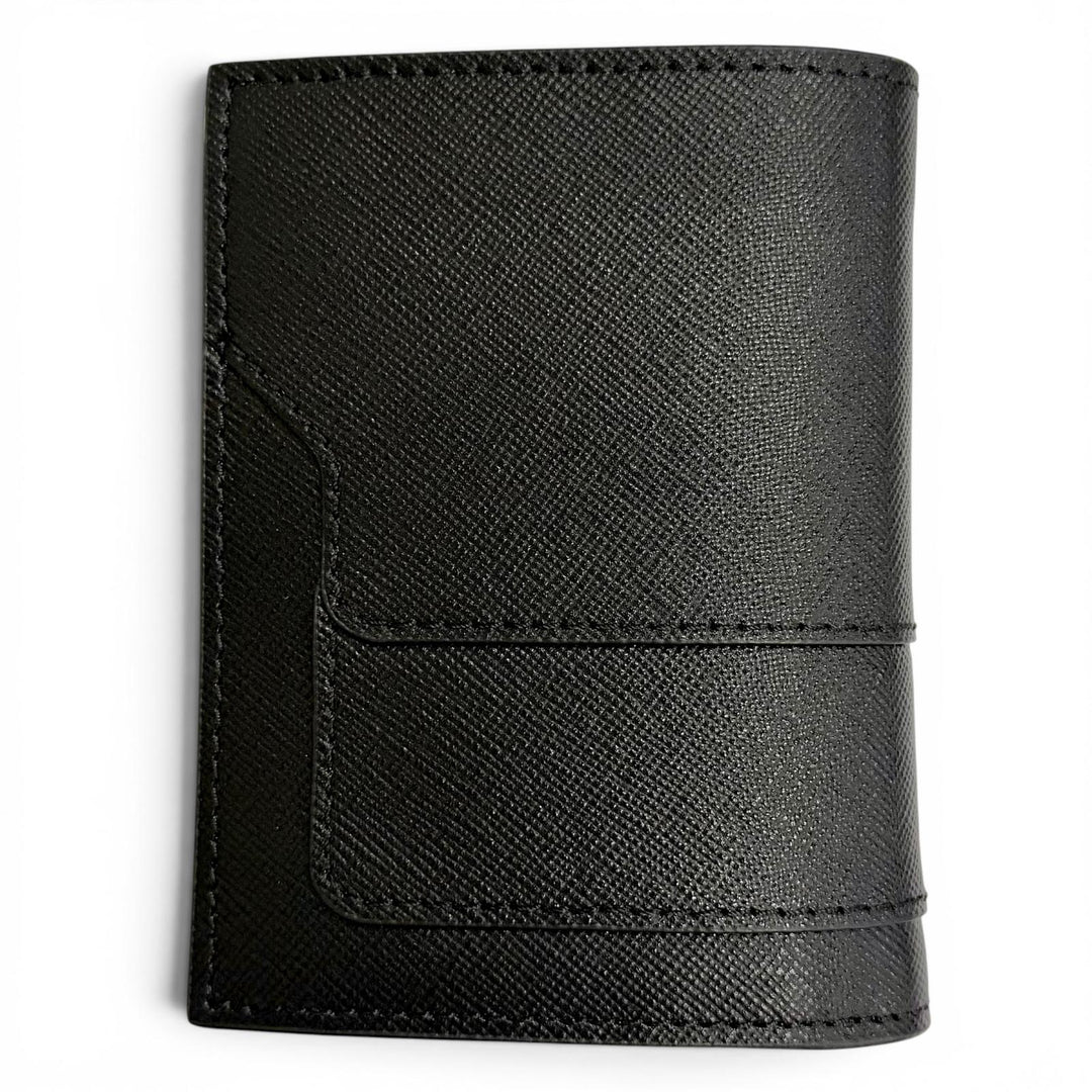 未使用品△MARNI マルニ PFMOQ14U07 サフィアーノ レザー ロゴ コンパクトウォレット 二つ折り財布 ブラック ゴールド金具 箱 保存袋付き