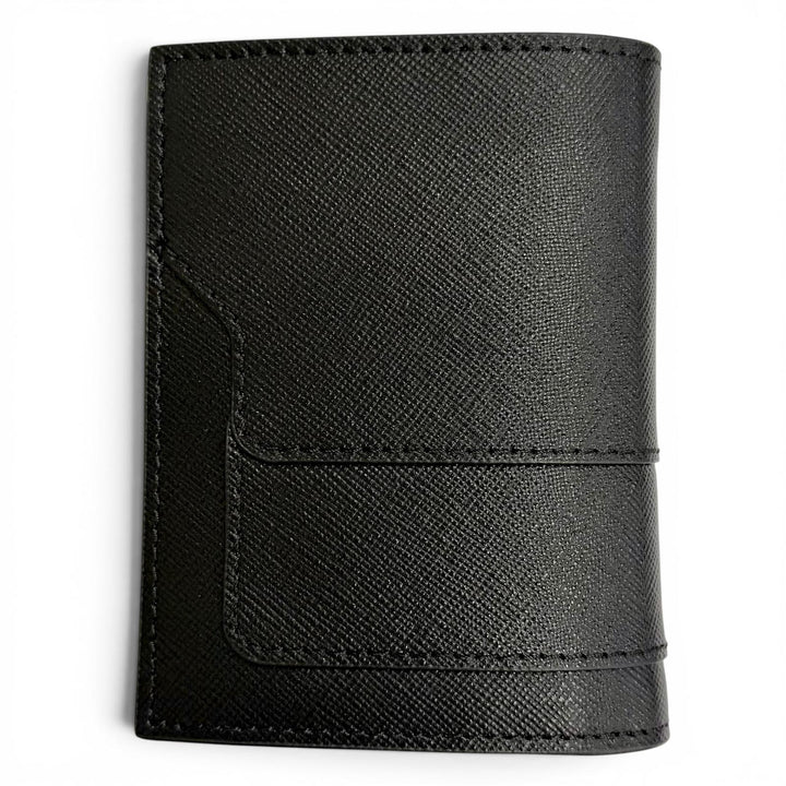 未使用品△MARNI マルニ PFMOQ14U07 サフィアーノ レザー ロゴ コンパクトウォレット 二つ折り財布 ブラック ゴールド金具 箱 保存袋付き