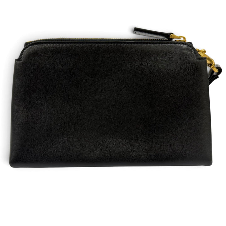 極美品☆VALENTINO ヴァレンティノ XW2P0X38ZXL Vロゴ レザー ZIP UP 化粧ポーチ ブラック ゴールド金具 イタリア製 レディース