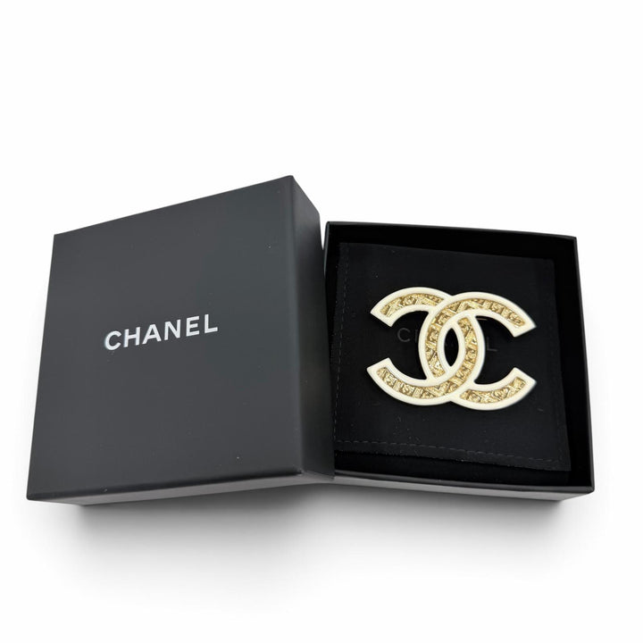 極美品☆CHANEL シャネル B24C ABC396 メタル ココマーク アクセサリー ブローチ ゴールド アイボリー イタリア製 レディース 箱・保袋付