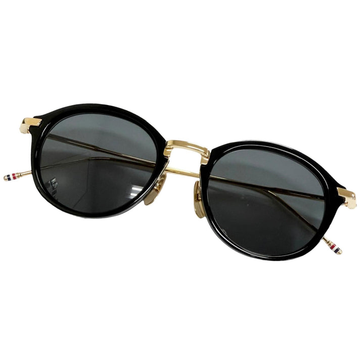 極美品□THOM BROWNE トムブラウン UES011A ボストンフレーム サングラス ゴールド ブラック 49□21-150 度なし 日本製 定価121000円