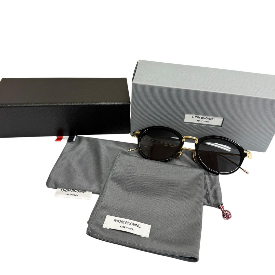 極美品□THOM BROWNE トムブラウン UES011A ボストンフレーム サングラス ゴールド ブラック 49□21-150 度なし 日本製 定価121000円