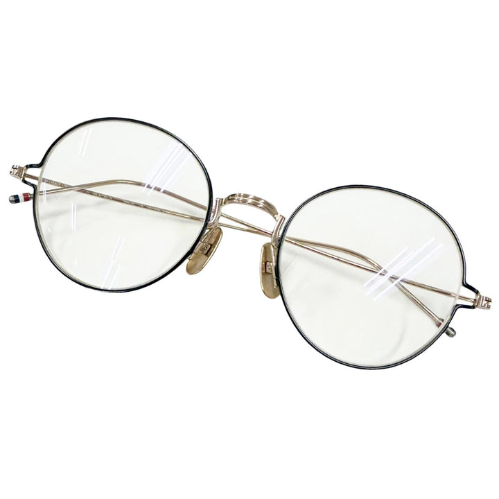 美品□THOM BROWNE トムブラウン TBX915 ボストンフレーム メガネ 眼鏡 アイウェア ゴールド ブラック 50□21-145 度入り 日本製 メンズ