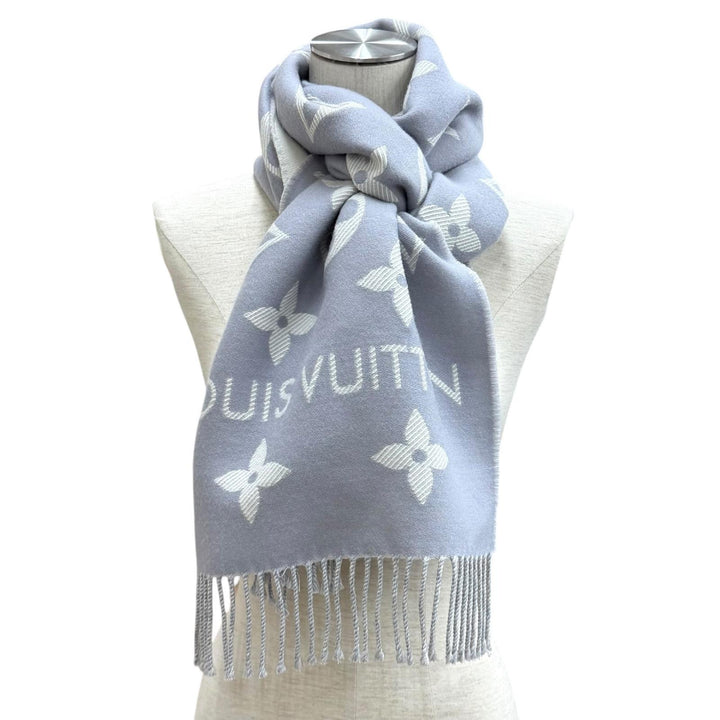 美品★LOUIS VUITTON ルイヴィトン 2025年製 M77727 マフラー LV エセンシャル ウール100％ グリクレール フリンジ 170cm×34cm 正規品
