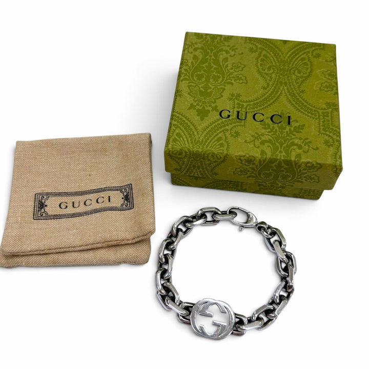美品▼GUCCI グッチ 627068 AG925 インターロッキングG ブレスレット シルバー 17 イタリア製 重量44.2g メンズ レディース 箱・保存袋付