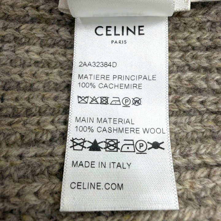 極美品▼CELINE セリーヌ 2AA32384D カシミヤ100% トリオンフワッペン付き 帽子 ニットキャップ ベージュ TU イタリア製 正規品 メンズ