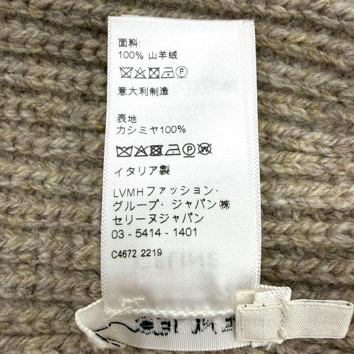 極美品▼CELINE セリーヌ 2AA32384D カシミヤ100% トリオンフワッペン付き 帽子 ニットキャップ ベージュ TU イタリア製 正規品 メンズ