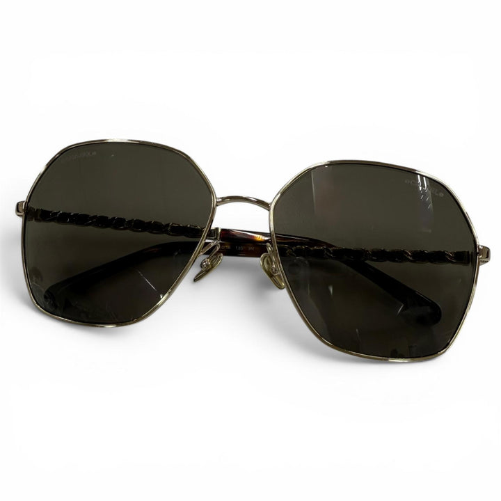 美品☆CHANEL シャネル 4275-Q ココマーク ヘキサゴン ロゴチェーン付 サングラス ゴールド ブラック 59□16 135 デモレンズ イタリア製
