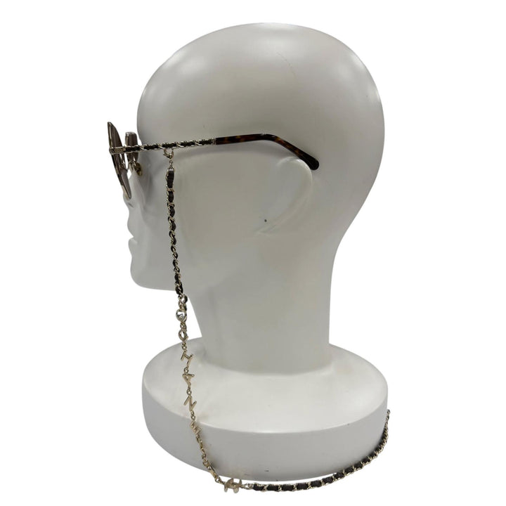 美品☆CHANEL シャネル 4275-Q ココマーク ヘキサゴン ロゴチェーン付 サングラス ゴールド ブラック 59□16 135 デモレンズ イタリア製