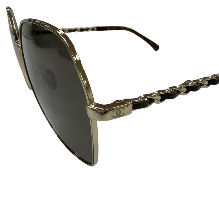 美品☆CHANEL シャネル 4275-Q ココマーク ヘキサゴン ロゴチェーン付 サングラス ゴールド ブラック 59□16 135 デモレンズ イタリア製