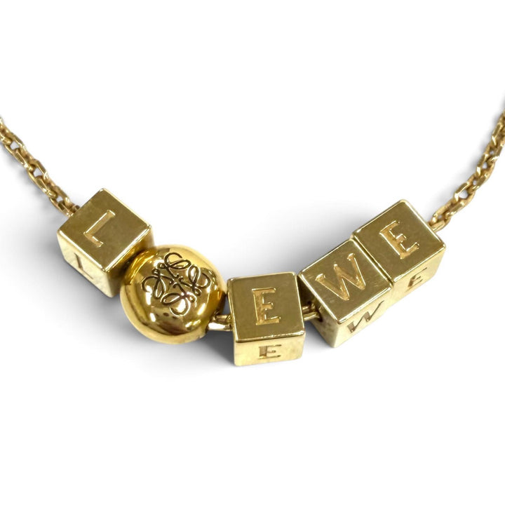 美品★LOEWE ロエベ J698241X01 ペブル キューブ ネックレス AG925 ロゴキューブ ゴールド 伊製 重量15.3g 定価122100円 箱・保存袋付