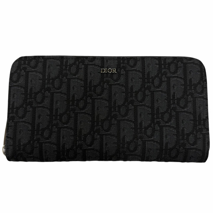 美品☆DIOR ディオール 2ESBC252YSE ディオール オブリーク ジャカード レザー 現行品 ラウンドジップウォレット 長財布 伊製 定125000円