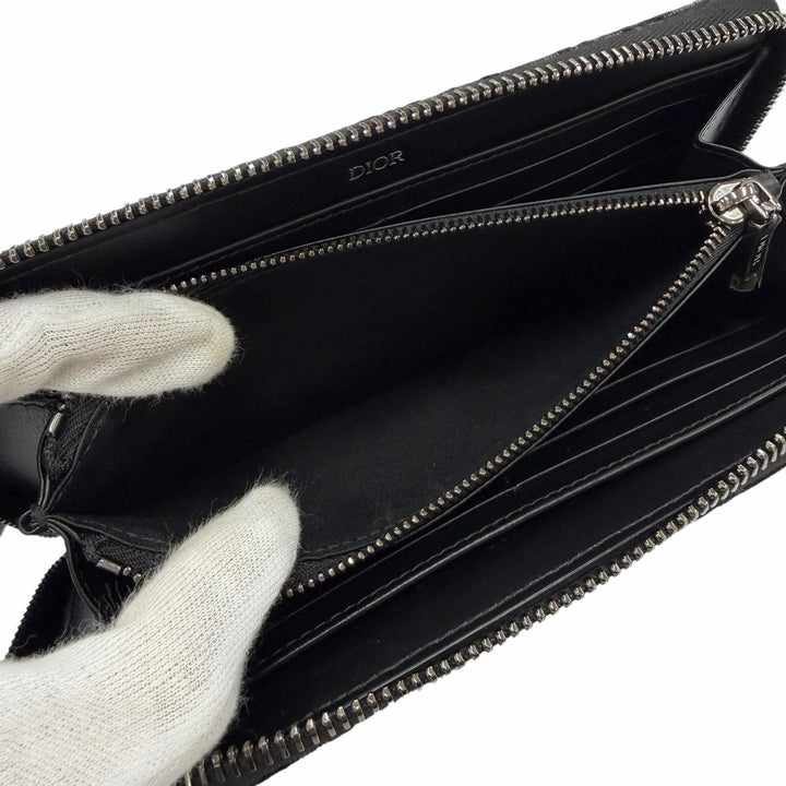美品☆DIOR ディオール 2ESBC252YSE ディオール オブリーク ジャカード レザー 現行品 ラウンドジップウォレット 長財布 伊製 定125000円