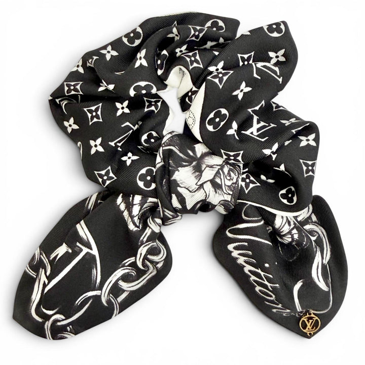 極美品△LOUIS VUITTON ルイヴィトン 2025年 M96662 LV ブルーム シュシュ シルク100% モノグラム ヘアアクセサリー ノワール S 正規品
