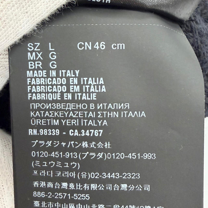 良品△PRADA プラダ UMD446 バージンウール トライアングルロゴ ニット帽 ニットキャップ ブラック シルバー金具 L 伊製 正規品 メンズ