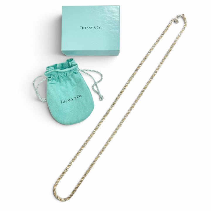 極美品△TIFFANY&amp;Co. ティファニー 925 750 ツイストチェーン ロング ネックレス アクセサリー シルバー ゴールド 重量60.6g 箱・袋付き