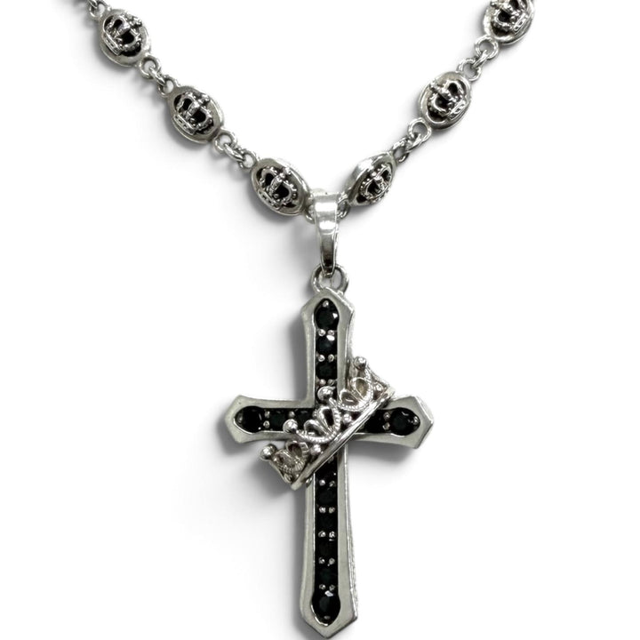 美品□Justin Davis ジャスティンデイビス SPJ122-1 2 BLK/SNJ120 2 50 SV925 ジルコニア CROSS with CROWN/STONE ネックレス 重量44.5g