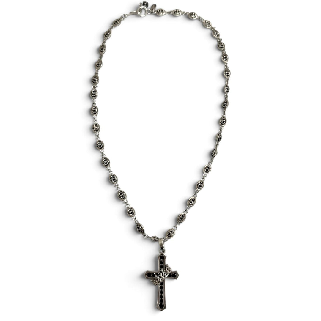 美品□Justin Davis ジャスティンデイビス SPJ122-1 2 BLK/SNJ120 2 50 SV925 ジルコニア CROSS with CROWN/STONE ネックレス 重量44.5g